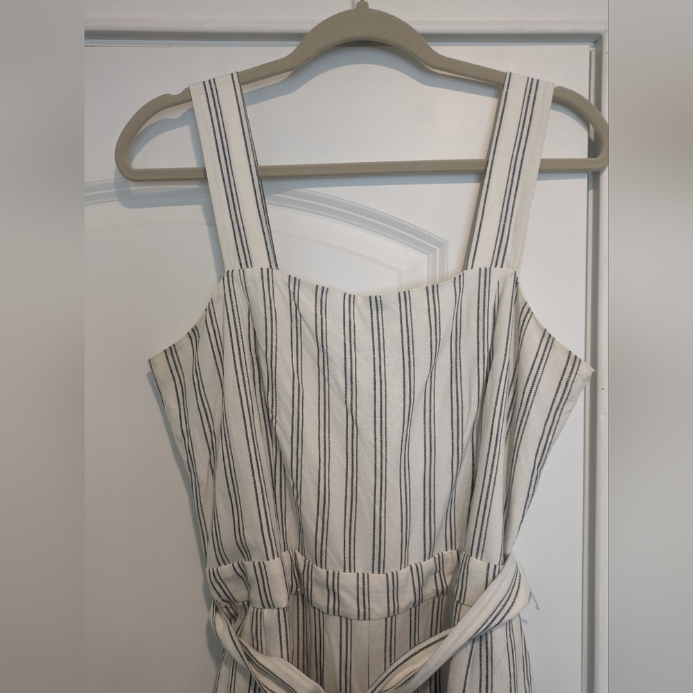 White Striped Linen Jumpsuit